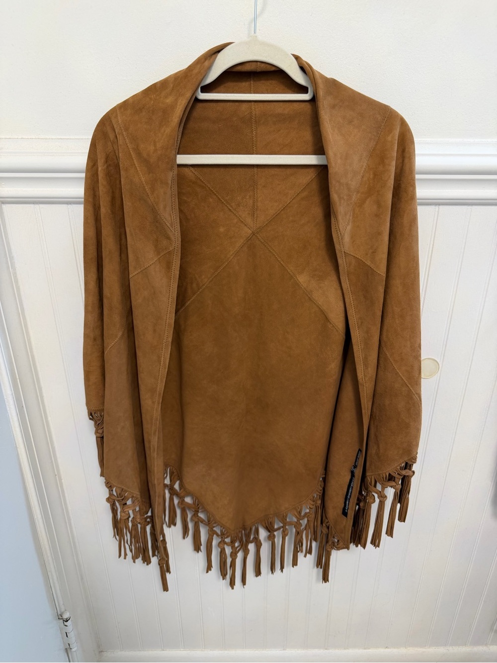 Suede Fringe Kimono in Warm Tan